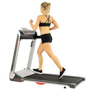 Sunny Health & Fitness Motorized Folding Treadmill, 20'' Wide Belt, Speakers and LCD Display - Strider, SF-T7718